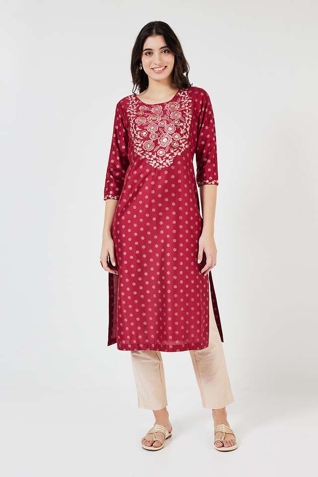 Embroidered-Blended-Fabric-Round-Neck-Women-s-Casual-Wear-Kurta