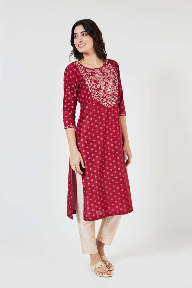 Embroidered-Blended-Fabric-Round-Neck-Women-s-Casual-Wear-Kurta