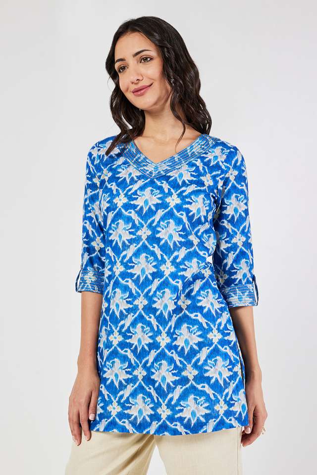Printed-Linen-V-Neck-Women-s-Tunic