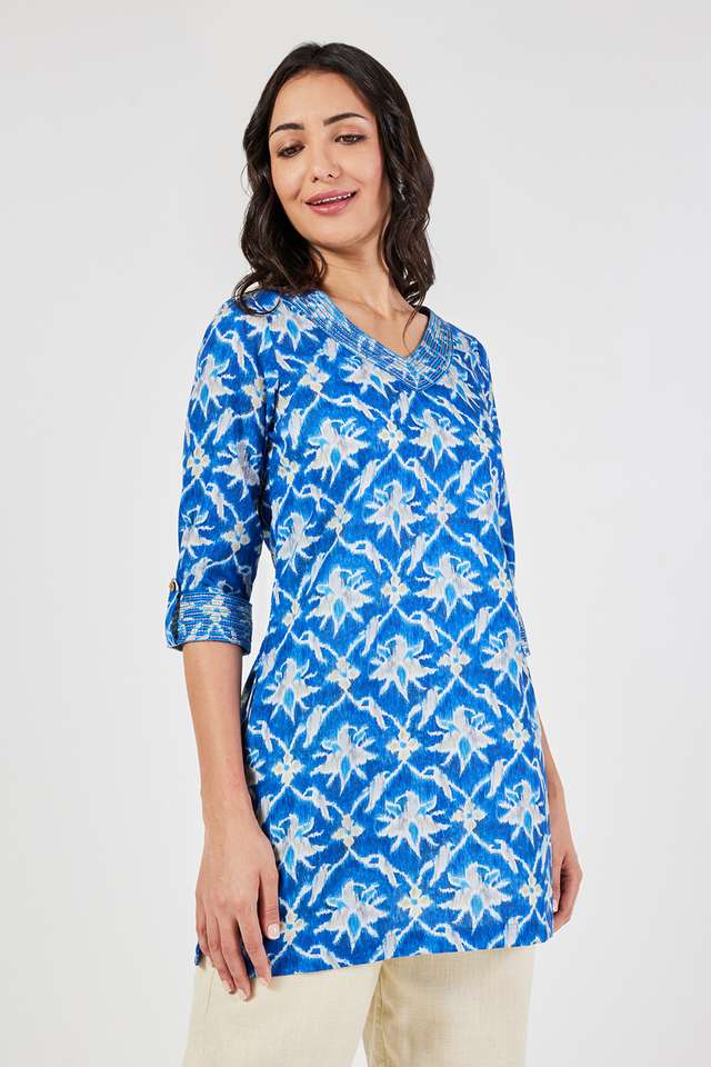 Printed-Linen-V-Neck-Women-s-Tunic