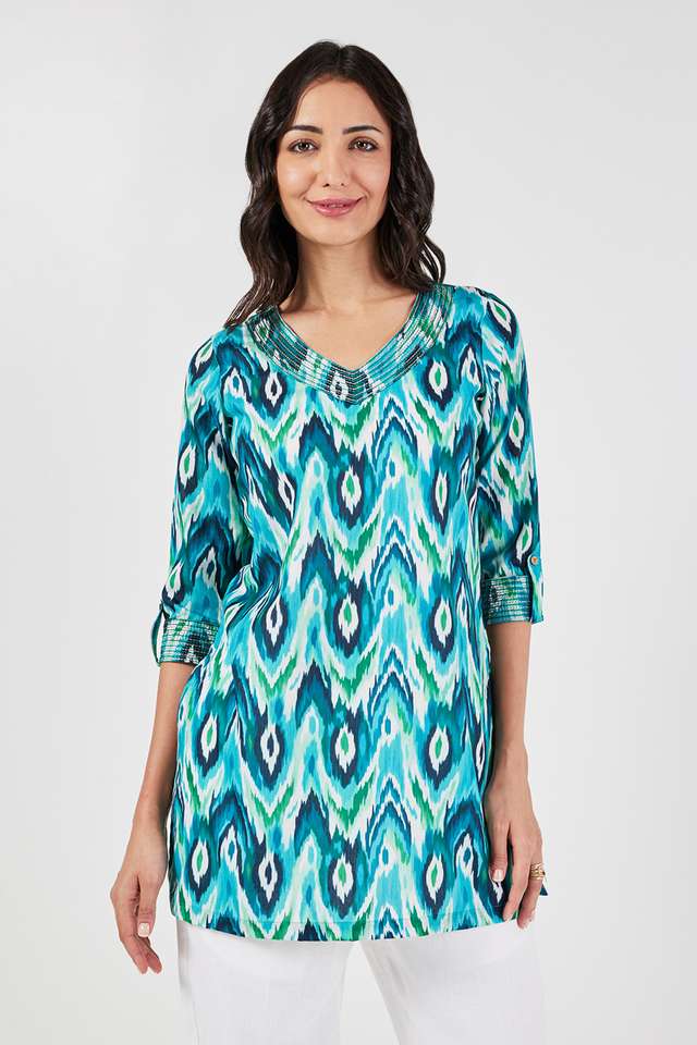 Printed-Linen-V-Neck-Women-s-Tunic