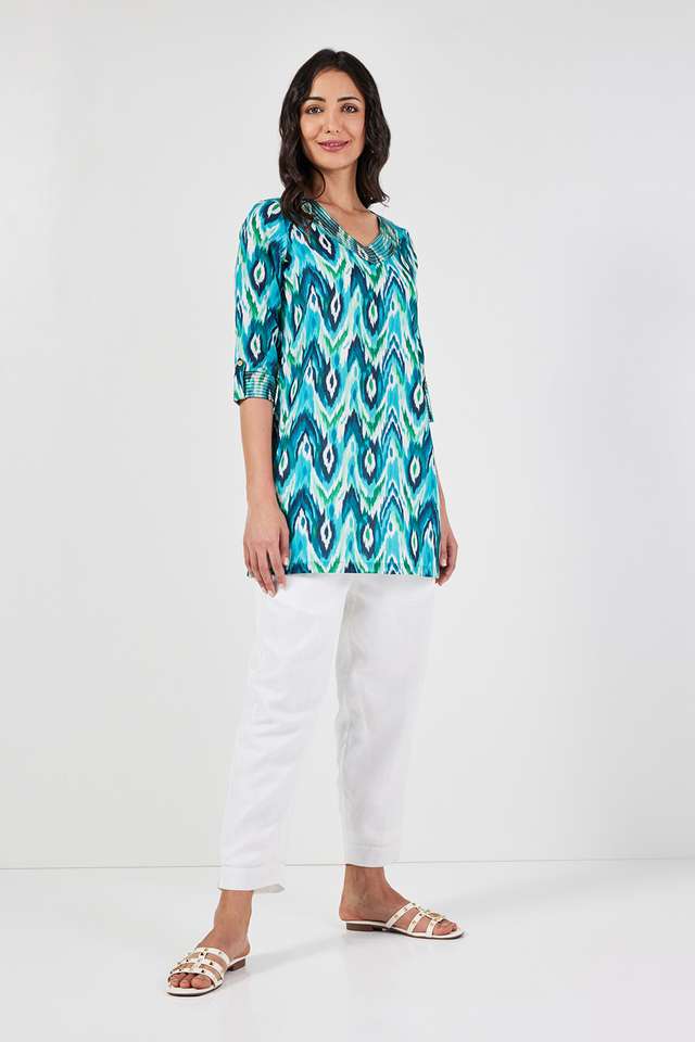 Printed-Linen-V-Neck-Women-s-Tunic