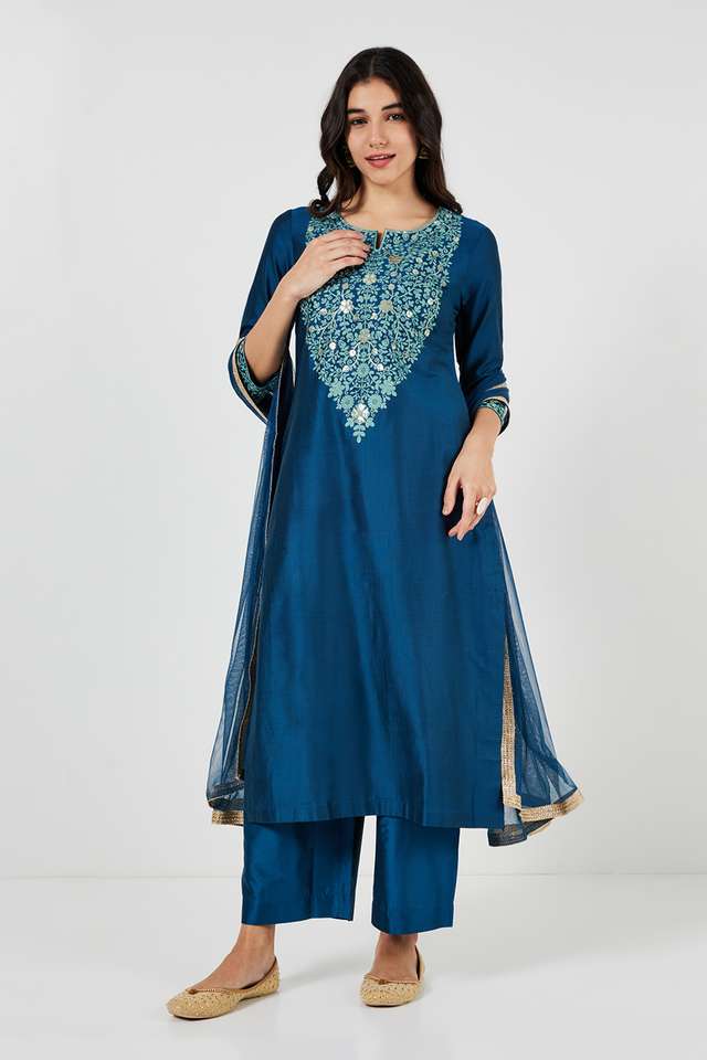 Buy Kashish Navy Solid Calf Length Polyester Woven Women's
