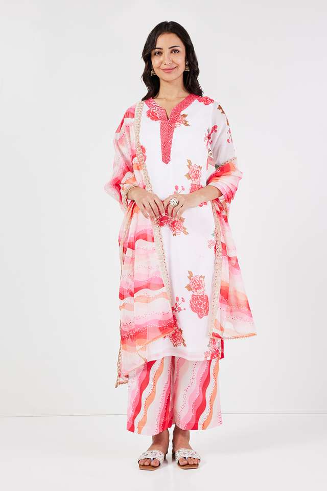 Printed-Calf-Length-Art-Silk-Woven-Women-s-Kurta-Set