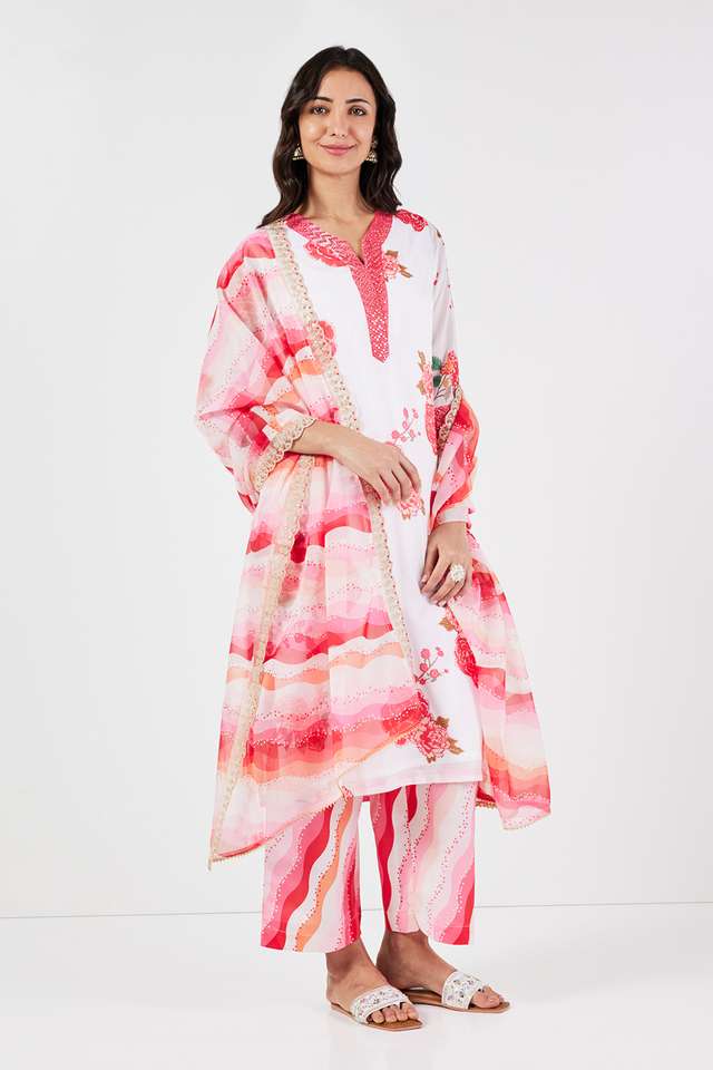 Printed-Calf-Length-Art-Silk-Woven-Women-s-Kurta-Set