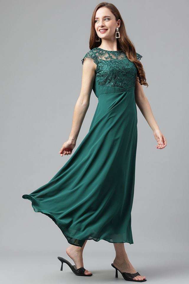 Buy Latin Quarters green Solid Round Neck Polyester Women's Maxi Dress |  Shoppers Stop