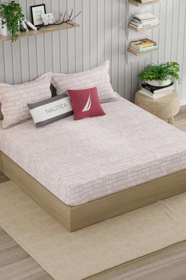 Super-Fine-100--Egyptian-Satin-Cotton-King-Bedsheet-With-2-Pillow-Covers--3Pc-Set-(Marina-Bay)-Geometric-Blush/White