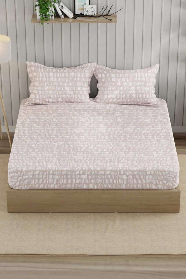 Super-Fine-100--Egyptian-Satin-Cotton-King-Bedsheet-With-2-Pillow-Covers--3Pc-Set-(Marina-Bay)-Geometric-Blush/White