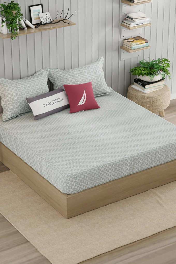 Super-Fine-100--Egyptian-Satin-Cotton-King-Bedsheet-With-2-Pillow-Covers--3Pc-Set-(Marina-Bay)-Geometric-Steelgrey