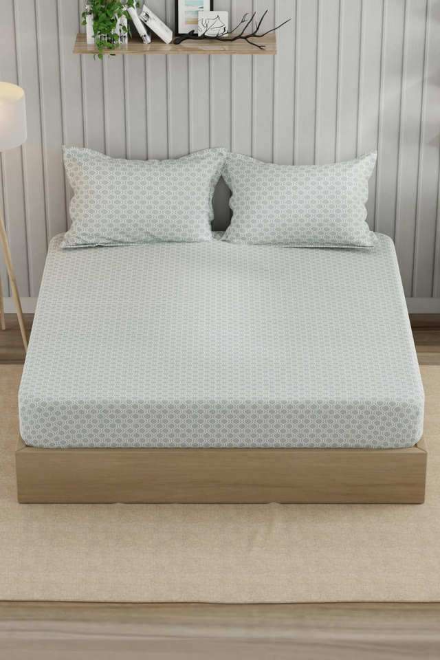 Super-Fine-100--Egyptian-Satin-Cotton-King-Bedsheet-With-2-Pillow-Covers--3Pc-Set-(Marina-Bay)-Geometric-Steelgrey