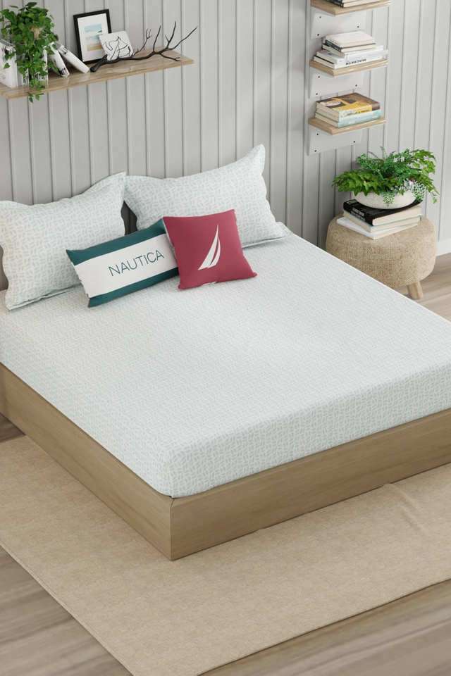 Super-Fine-100--Egyptian-Satin-Cotton-King-Fitted-Bedsheet-With-2-Pillow-Covers--3Pc-Set-(Marina-Bay)-Floral-Mint/White