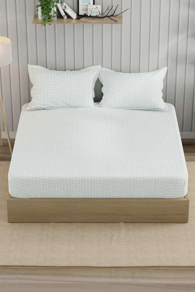 Super-Fine-100--Egyptian-Satin-Cotton-King-Fitted-Bedsheet-With-2-Pillow-Covers--3Pc-Set-(Marina-Bay)-Floral-Mint/White
