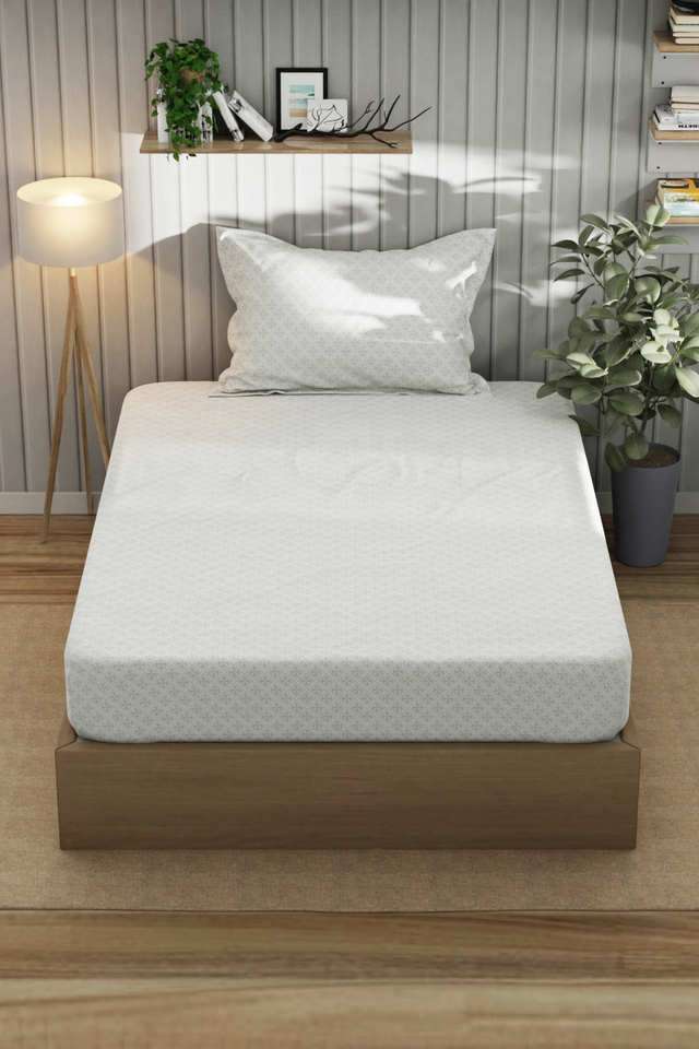 Super-Fine-100--Egyptian-Satin-Cotton-Single-Bedsheet-With-1-Pillow-Cover--2Pc-Set-(Marina-Bay)-Geometric-Lt.Grey