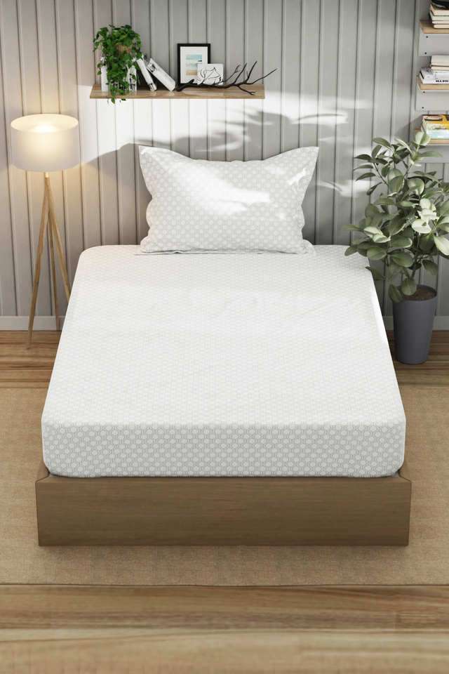 Super-Fine-100--Egyptian-Satin-Cotton-Single-Bedsheet-With-1-Pillow-Cover--2Pc-Set-(Marina-Bay)-Geometric-White/Grey