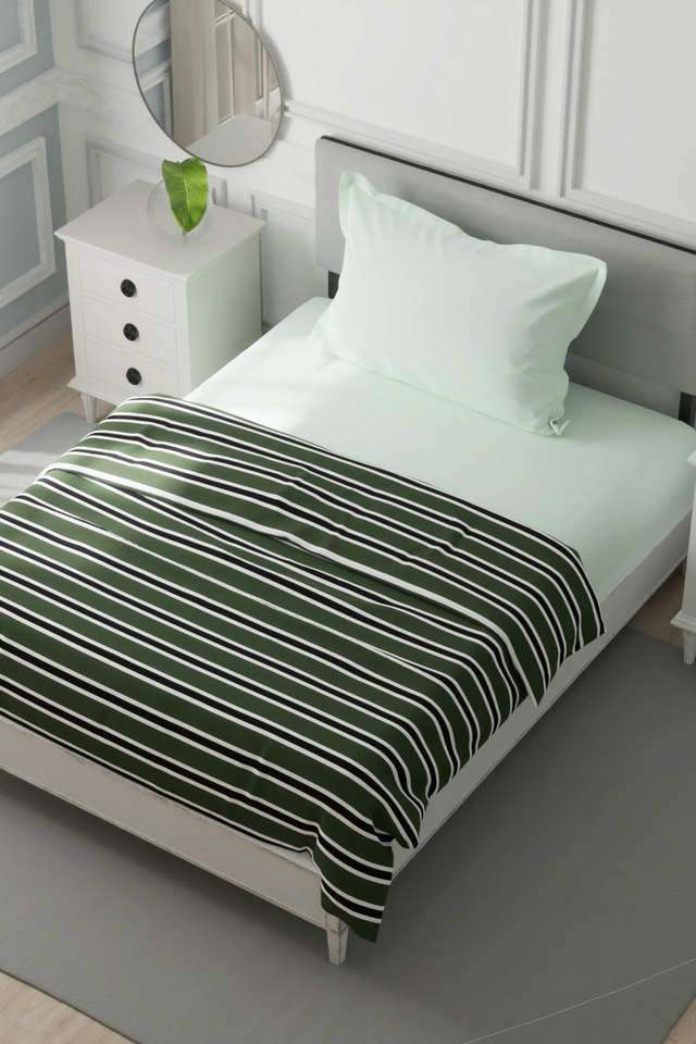 Super-Soft-Bamboo-Cotton-Blanket-With-Pure-Cotton-Flannel-Filling--1Pc-Single-Size-(Millbrook)-Stripe-Green/Black