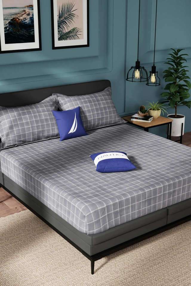 Super-Soft-100--Cotton-King-Bedsheet-And-2-Pillow-Covers--3Pc-Set-(Northsail)-Checks-Purple