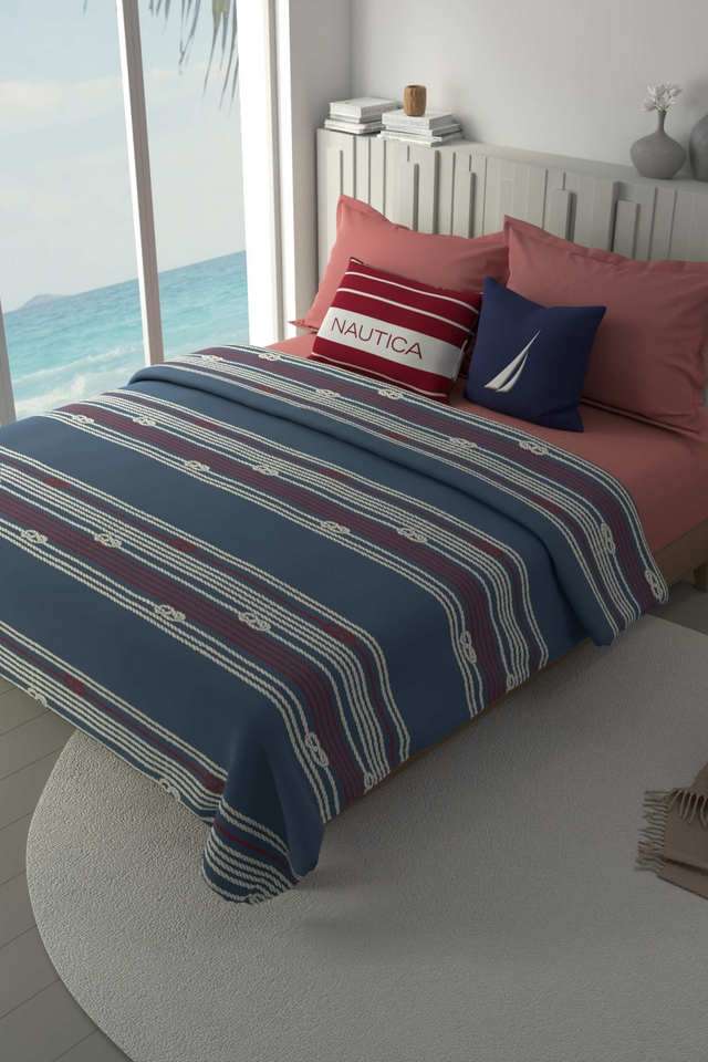 100--Premium-Cotton-Blanket-With-Pure-Cotton-Flannel-Filling--1Pc-Double-Size-(Ocean-View)-Ornamental-Blue/Red