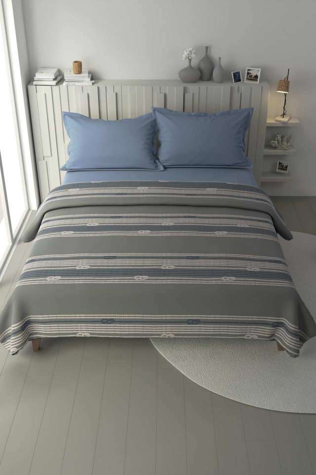 100--Premium-Cotton-Blanket-With-Pure-Cotton-Flannel-Filling--1Pc-Double-Size-(Ocean-View)-Ornamental-Grey/Blue