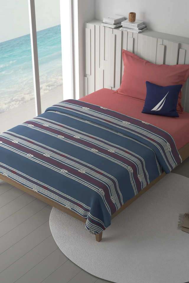 100--Premium-Cotton-Blanket-With-Pure-Cotton-Flannel-Filling--1Pc-Single-Size-(Ocean-View)-Ornamental-Blue/Red