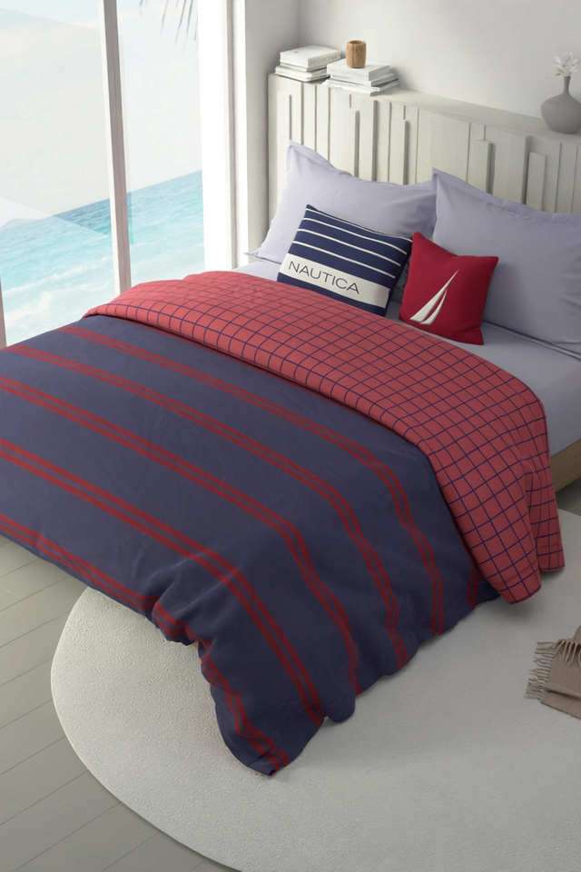 100--Premium-Cotton-Fabric-Comforter-For-All-Weather--1Pc-Double-(Ocean-View)-Checks-Blue/Red