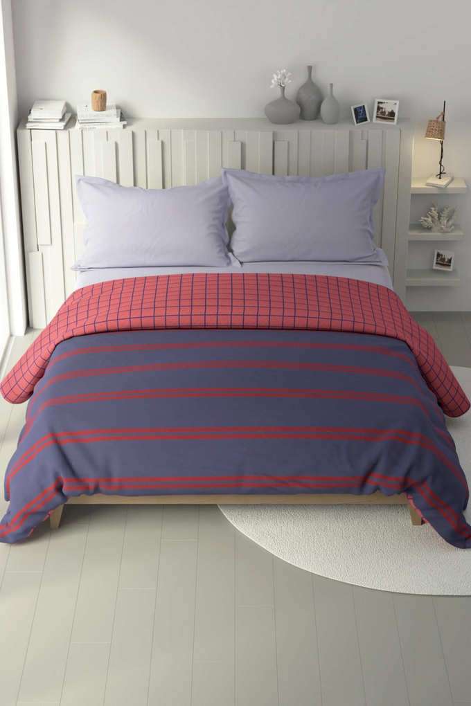 100--Premium-Cotton-Fabric-Comforter-For-All-Weather--1Pc-Double-(Ocean-View)-Checks-Blue/Red