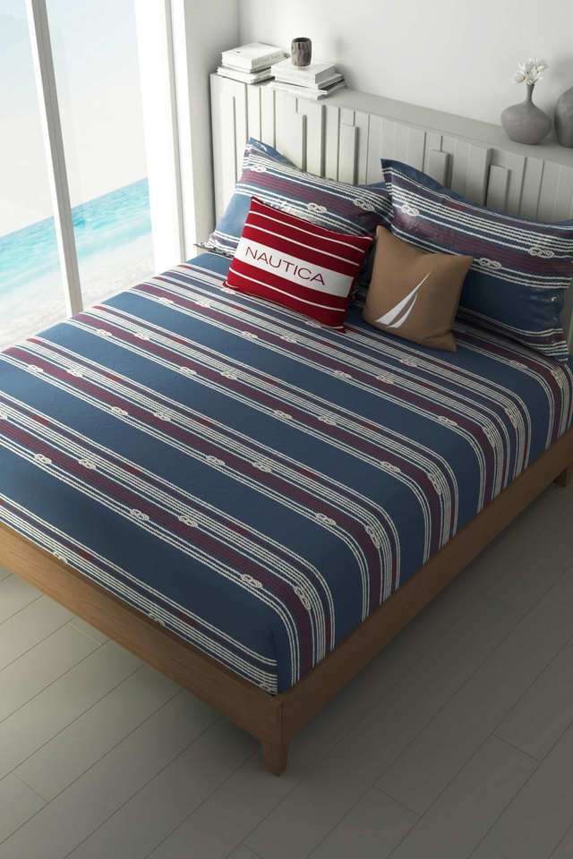100--Premium-Cotton-King-Bedsheet-With-2-Pillow-Covers--3Pc-Set-(Ocean-View)-Ornamental-Blue/Red