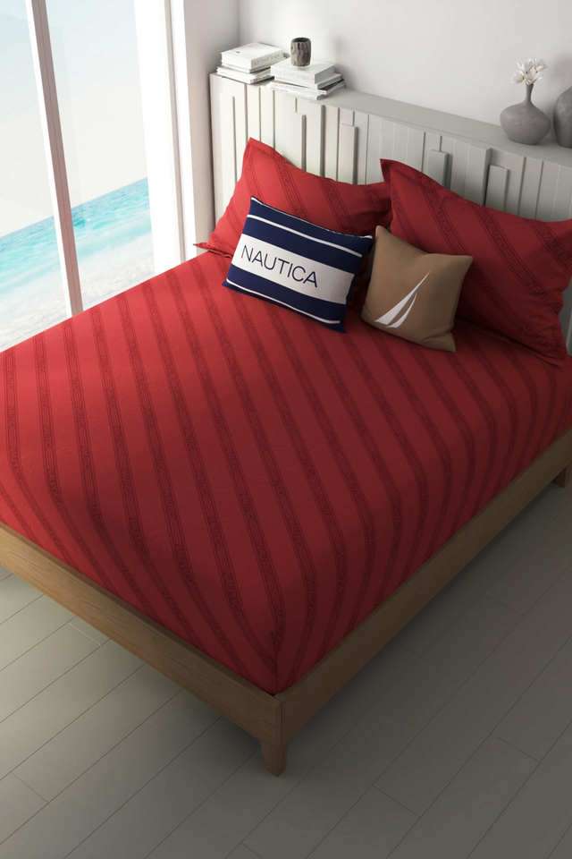 100--Premium-Cotton-King-Bedsheet-With-2-Pillow-Covers--3Pc-Set-(Ocean-View)-Ornamental-Red