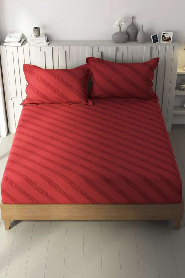 100--Premium-Cotton-King-Bedsheet-With-2-Pillow-Covers--3Pc-Set-(Ocean-View)-Ornamental-Red