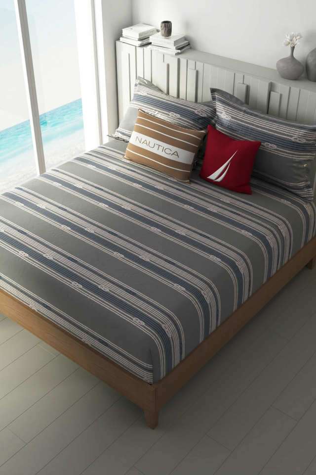 100--Premium-Cotton-King-Bedsheet-With-2-Pillow-Covers--3Pc-Set-(Ocean-View)-Ornamental-Grey/Blue