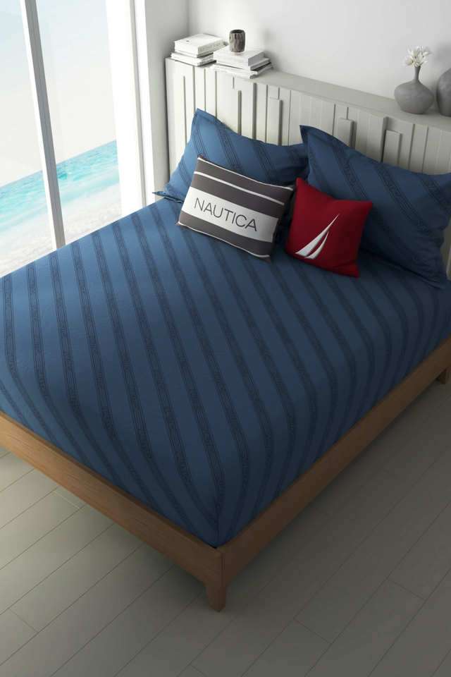 100--Premium-Cotton-King-Bedsheet-With-2-Pillow-Covers--3Pc-Set-(Ocean-View)-Ornamental-Blue