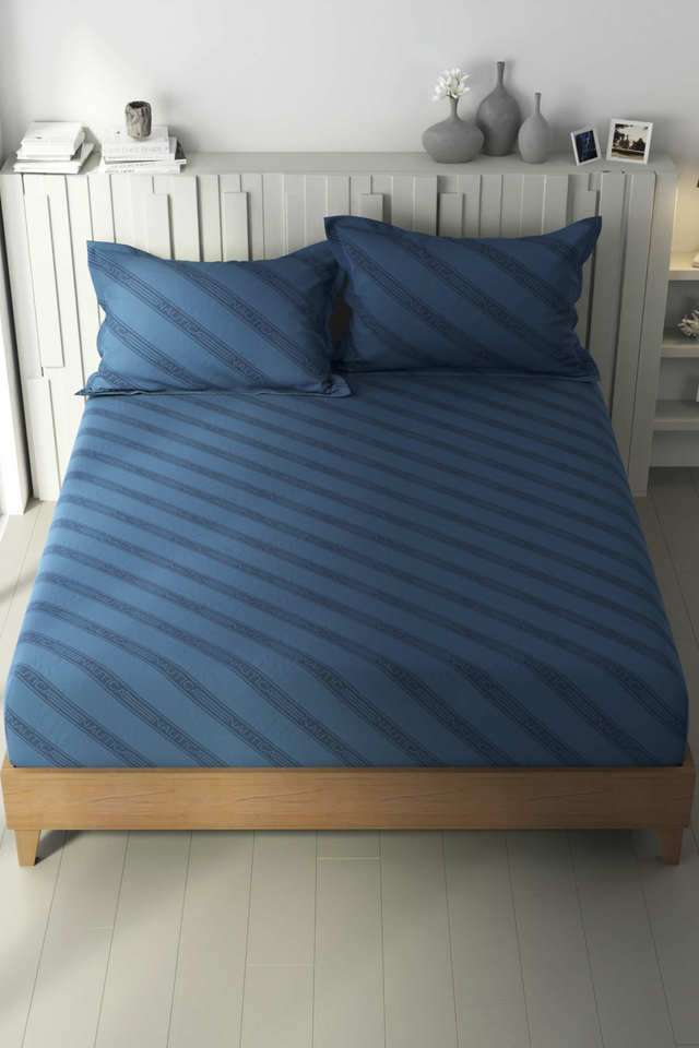 100--Premium-Cotton-King-Bedsheet-With-2-Pillow-Covers--3Pc-Set-(Ocean-View)-Ornamental-Blue