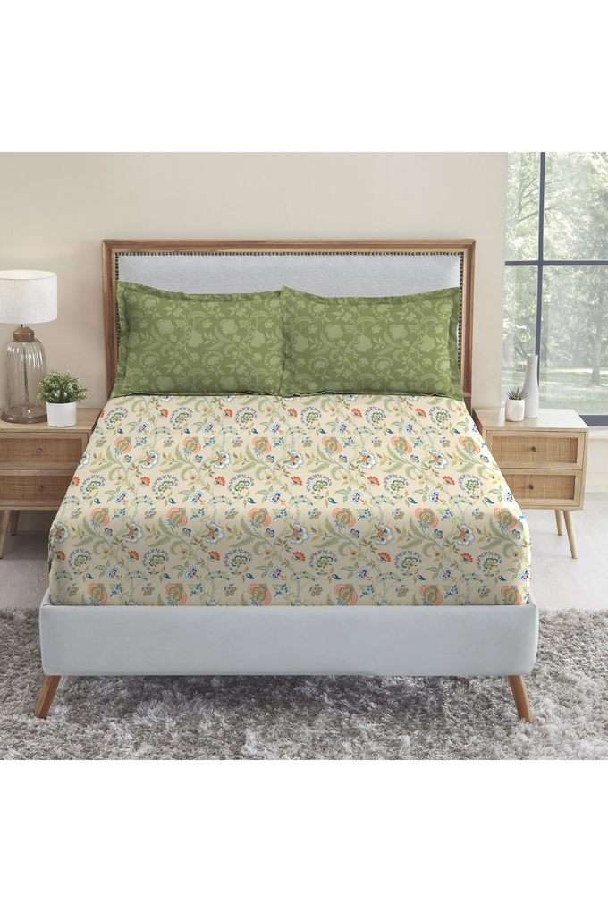 Soft-Comfort-Printed-210-TC-Cotton-Double-Bedsheet-&-2-Pillow-Covers