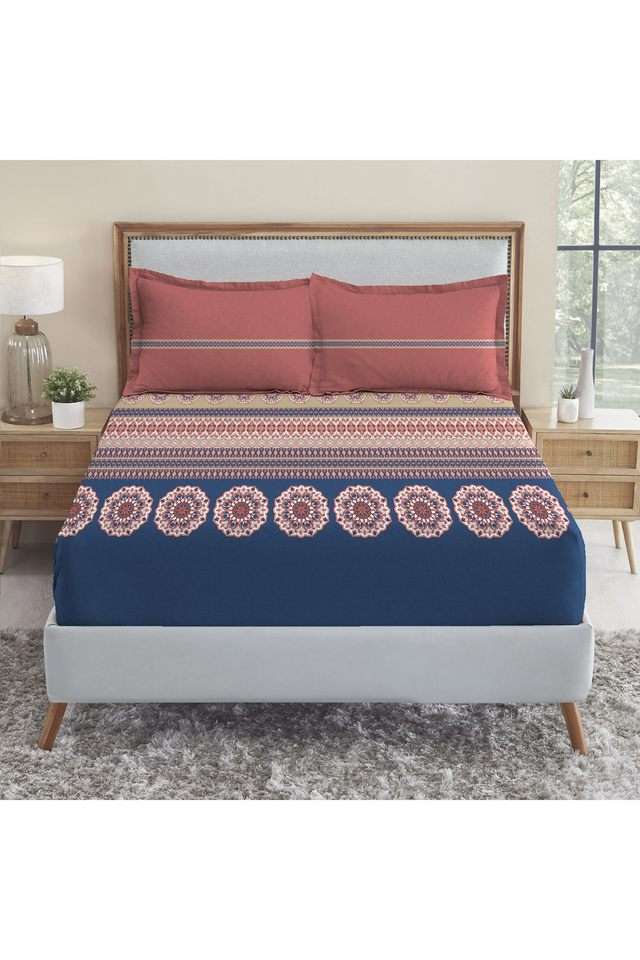 Soft-Comfort-Printed-210-TC-Cotton-Double-Bedsheet-&-2-Pillow-Covers