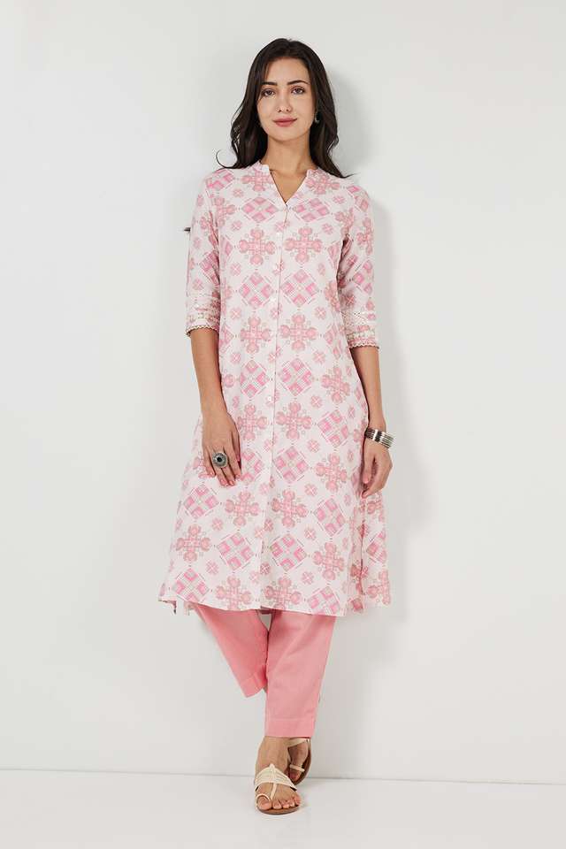 Printed-Viscose-Blend-Collared-Women-s-Casual-Wear-Kurta