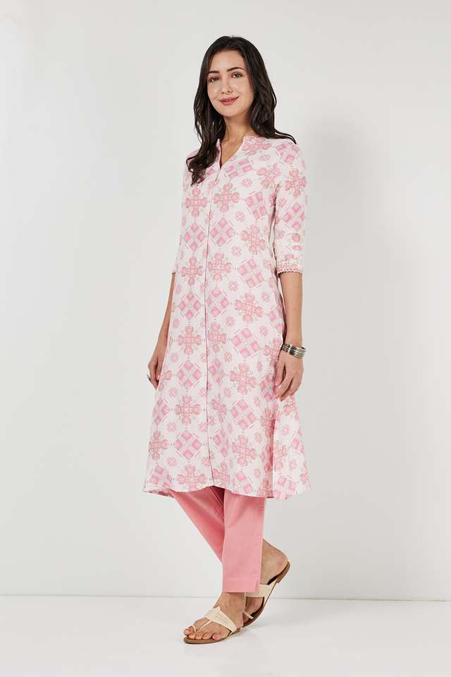 Printed-Viscose-Blend-Collared-Women-s-Casual-Wear-Kurta