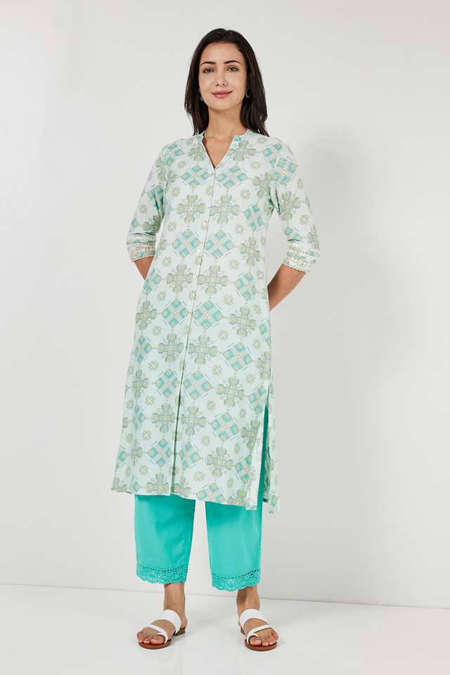 Printed-Viscose-Blend-Collared-Women-s-Casual-Wear-Kurta