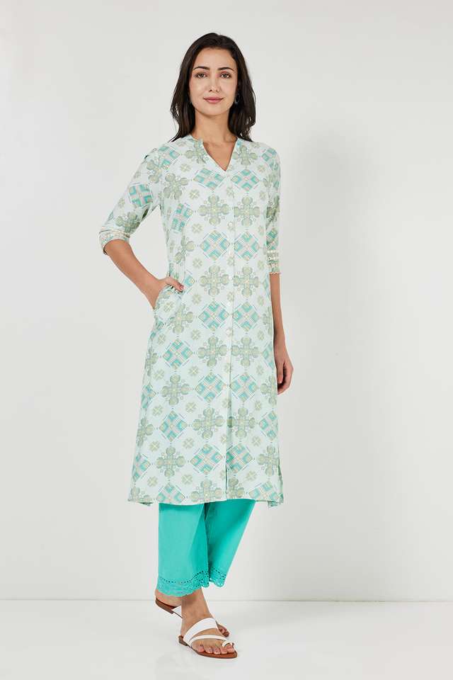 Printed-Viscose-Blend-Collared-Women-s-Casual-Wear-Kurta