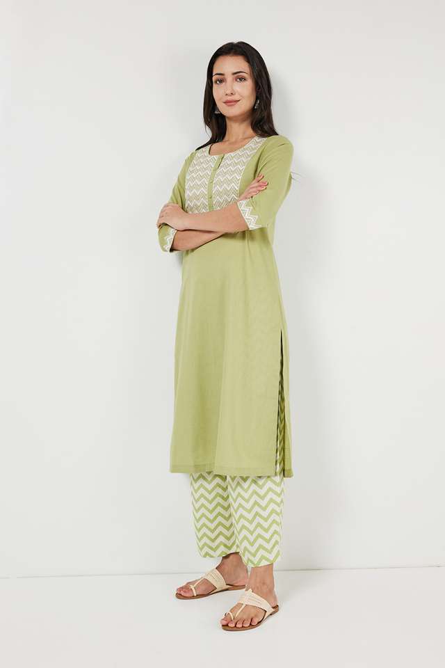 Embroidered-Cotton-Slub-Round-Neck-Women-s-Casual-Wear-Kurta
