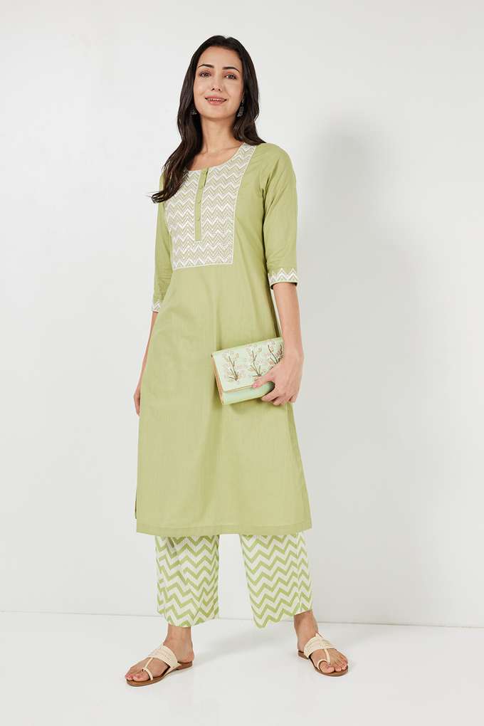 Embroidered-Cotton-Slub-Round-Neck-Women-s-Casual-Wear-Kurta
