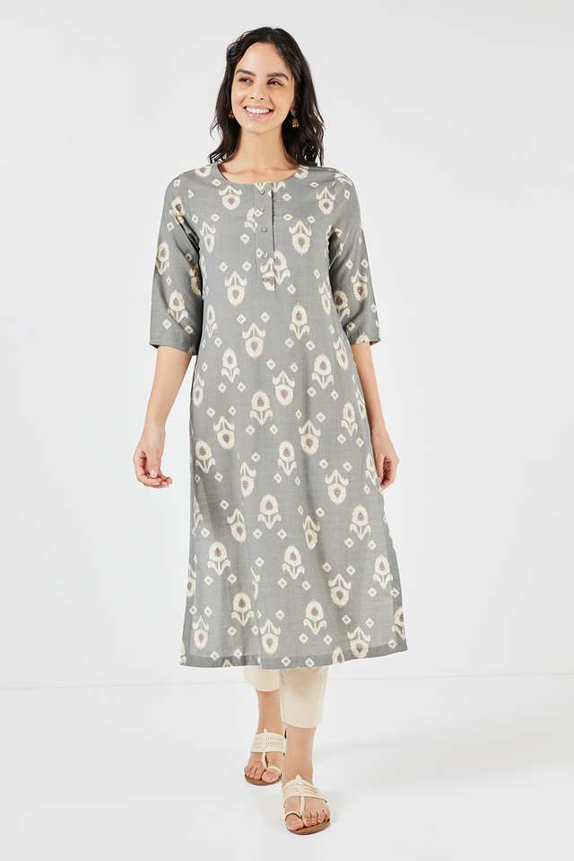 Printed-Viscose-Blend-Collared-Women-s-Casual-Wear-Kurta