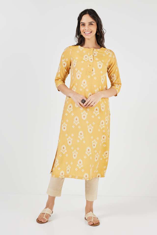 Printed-Viscose-Blend-Collared-Women-s-Casual-Wear-Kurta