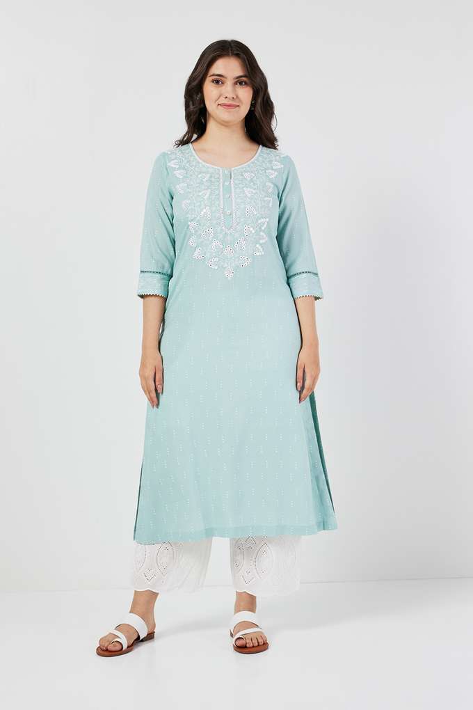 Embroidered-Rayon-Round-Neck-Women-s-Casual-Wear-Kurta