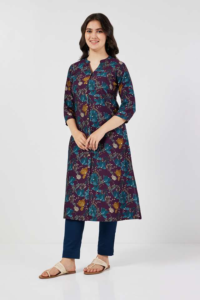 Printed-Blended-Fabric-Collared-Women-s-Casual-Wear-Kurta