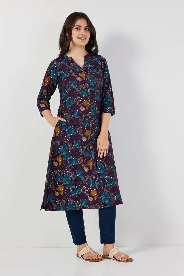 Printed-Blended-Fabric-Collared-Women-s-Casual-Wear-Kurta