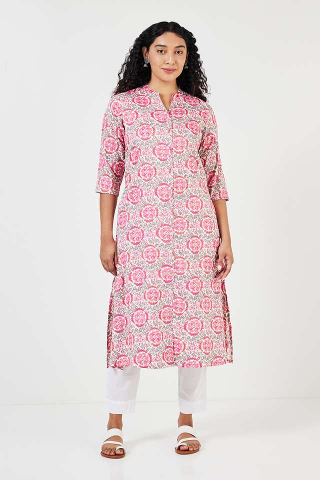 Printed-Blended-Fabric-Collared-Women-s-Casual-Wear-A-Line-Kurta
