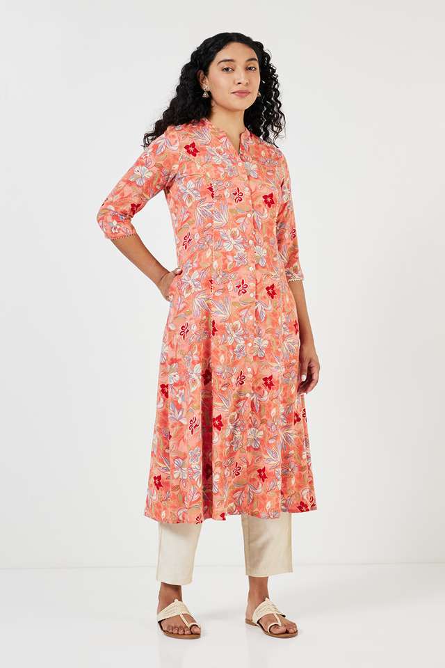 Printed-Rayon-Collared-Women-s-Casual-Wear-A-Line-Kurta