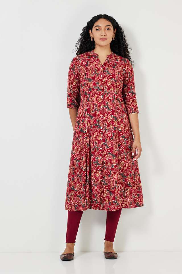 Printed-Rayon-Collared-Women-s-Casual-Wear-A-Line-Kurta