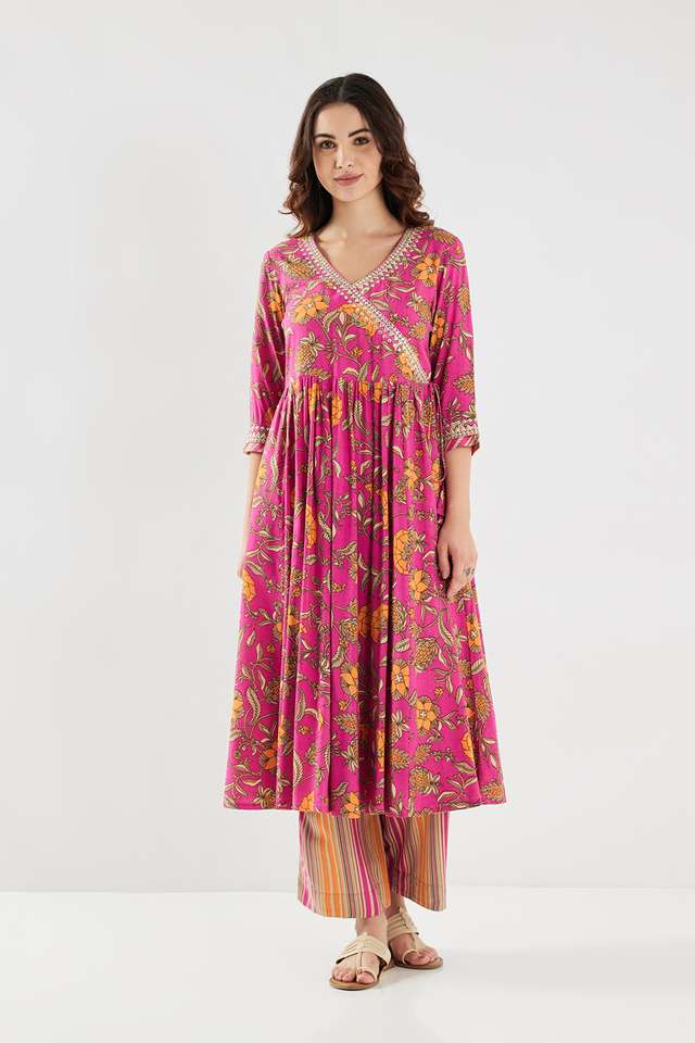 Embroidered-Rayon-V-Neck-Women-s-Casual-Wear-Kurta