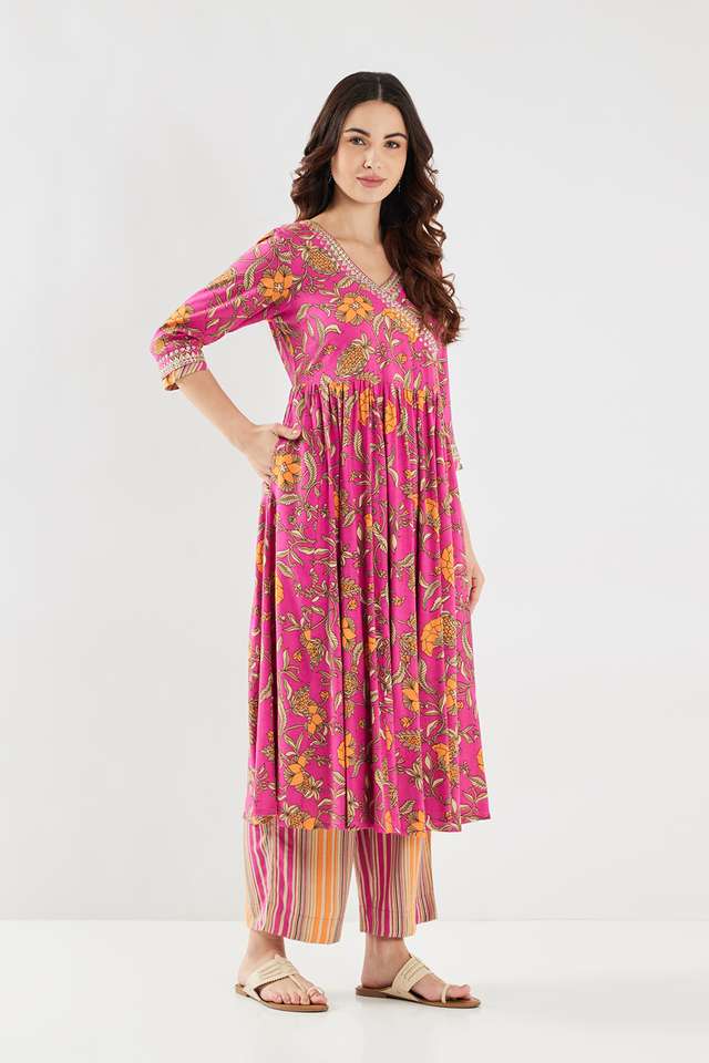 Embroidered-Rayon-V-Neck-Women-s-Casual-Wear-Kurta