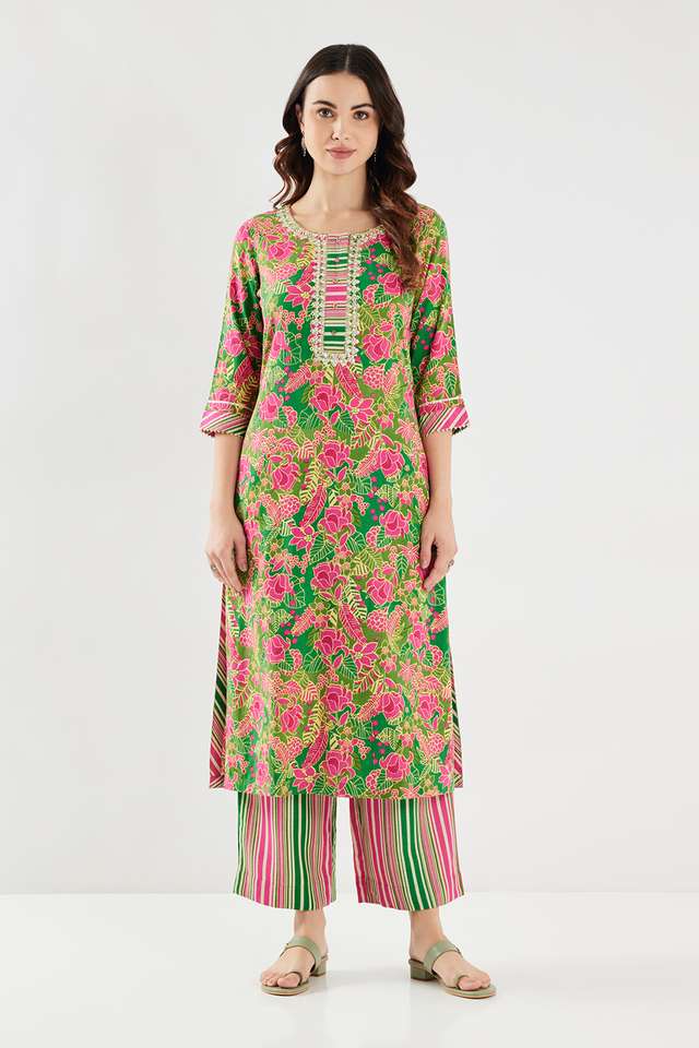 Embroidered-Rayon-ROUND-NECK-Women-s-Casual-Wear-Kurta